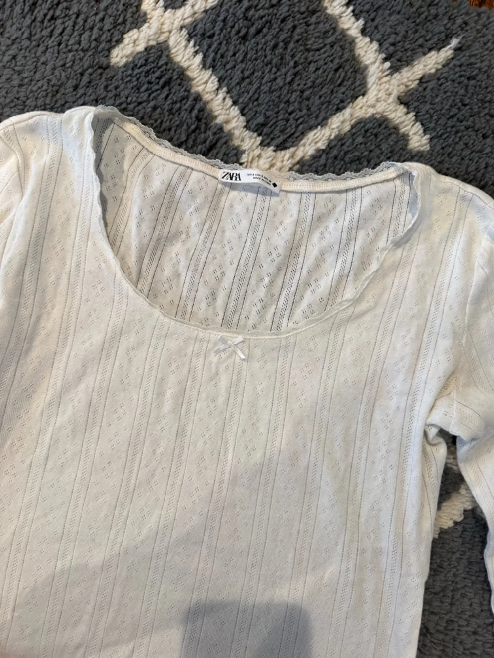 Zara White Pointelle Long Sleeve